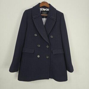 J CREW Double Cloth Italy Peacoat 8 Navy Blue Double Breast Wool Blend
